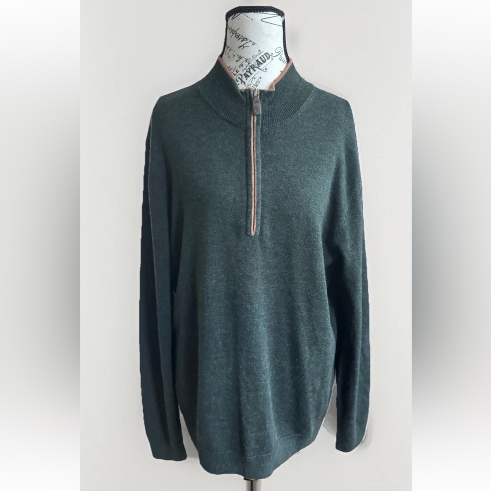 Hart Schaffner Marx Extra fine Merino Wool Green Pullover Zip Cardigan Men’s M